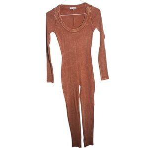 Rust acid wash cotton one piece onesie pants jumpsuit romper